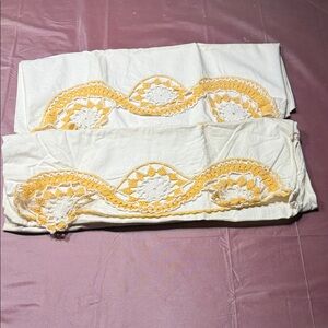 Antique Crocheted Cream and Yellow Lace Pillowcases